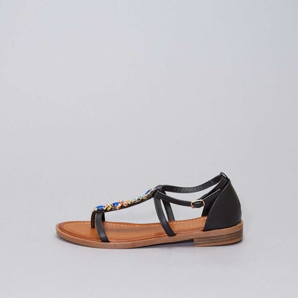 Sandalias planas con pedrería Mujer talla 34 a 48 - negro - Kiabi - 25,00€