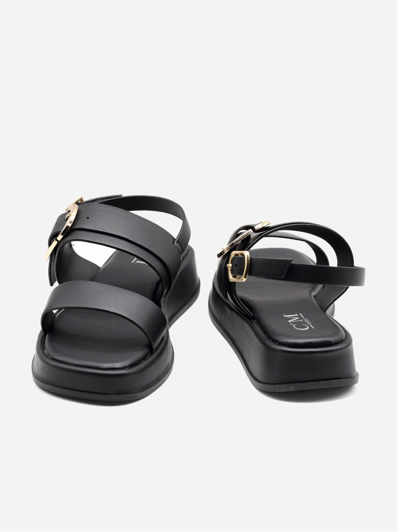 Sandalias planas con plataforma Negro - Kiabi