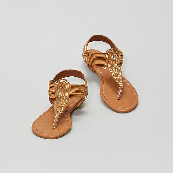Sandalias planas con strass Mujer talla 34 a 48 - castaño - Kiabi - 14,00€