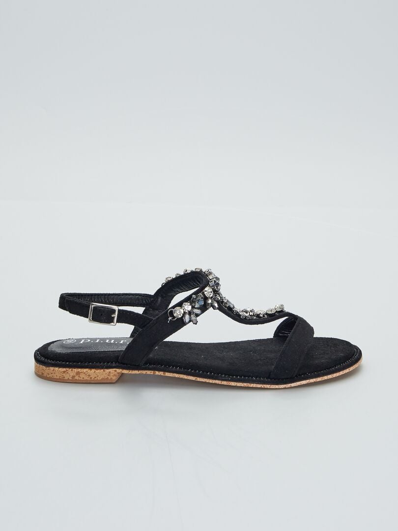 Sandalias planas con strass negro - Kiabi