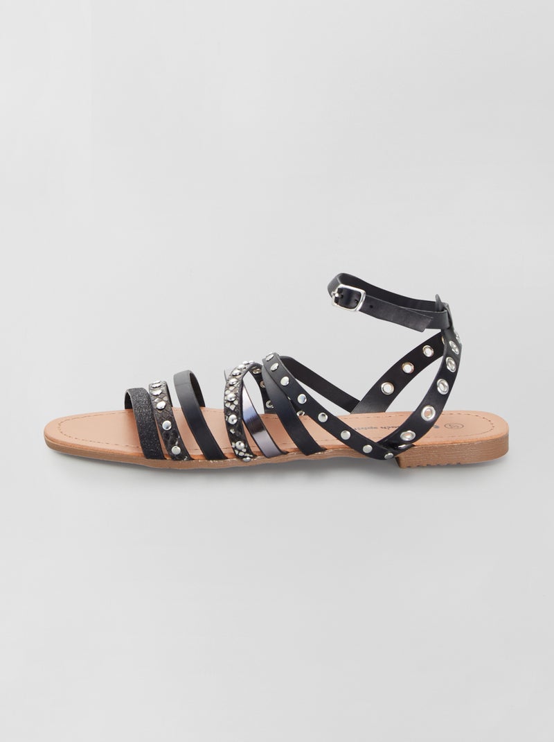 Sandalias planas con tachuelas NEGRO - Kiabi