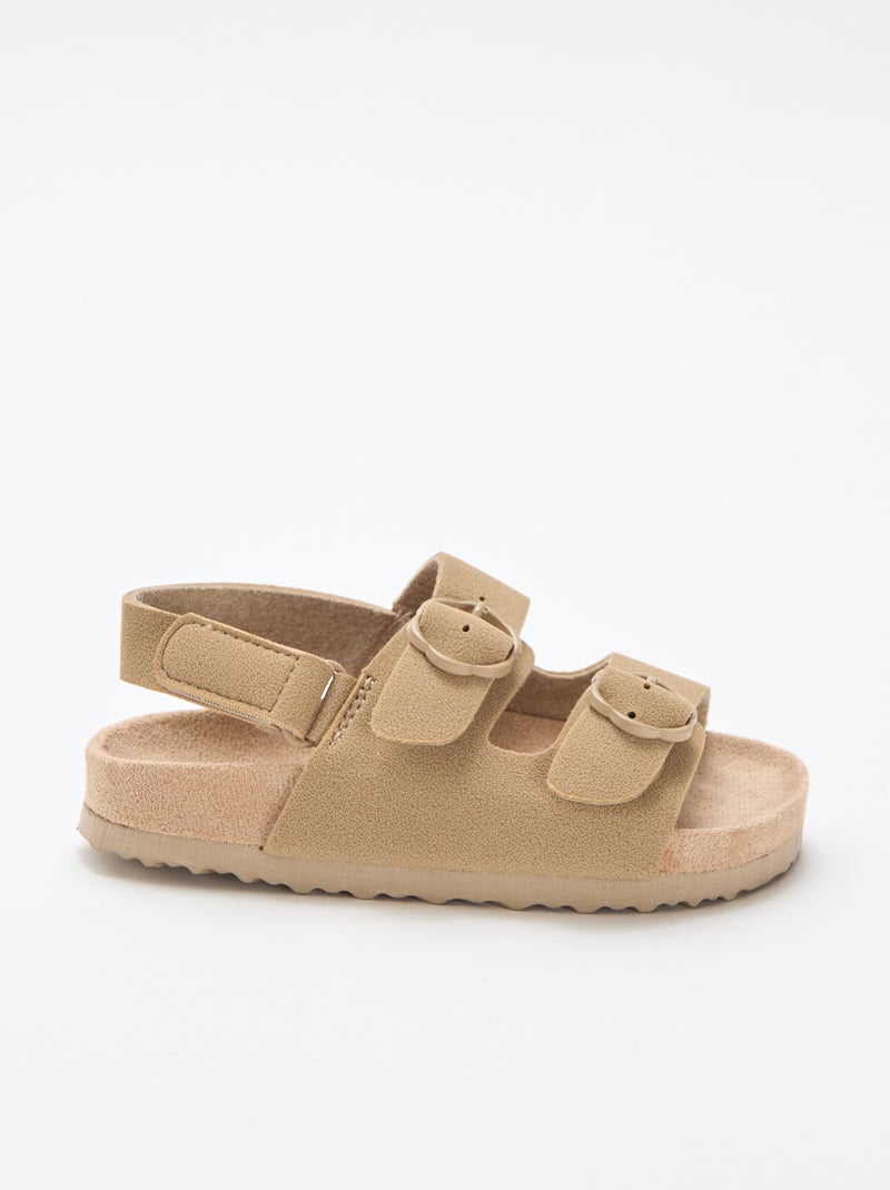 Sandalias planas con tira de sujeción al tobillo ajustable con velcro Beige - Kiabi