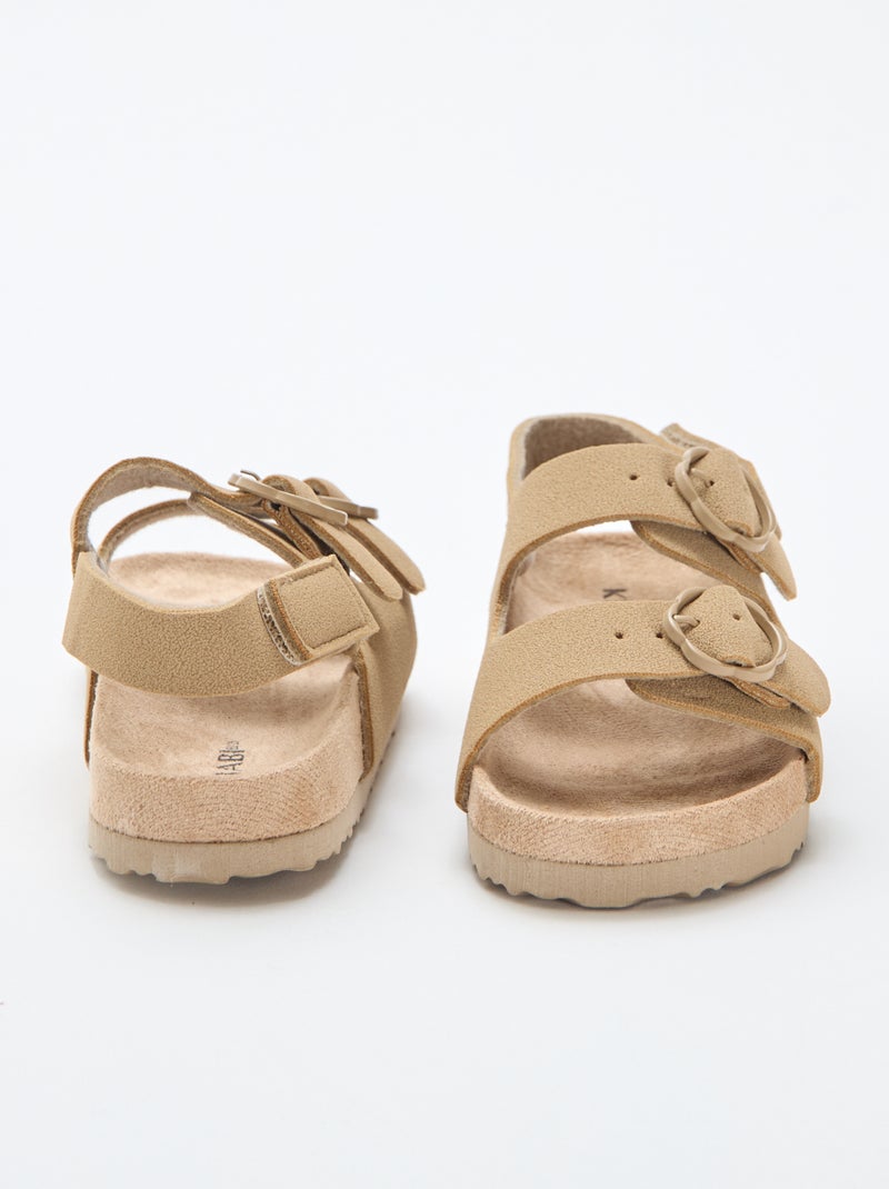 Sandalias planas con tira de sujeción al tobillo ajustable con velcro Beige - Kiabi