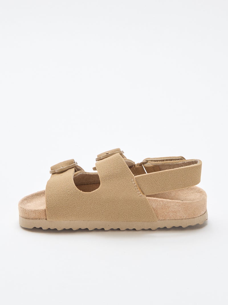 Sandalias planas con tira de sujeción al tobillo ajustable con velcro Beige - Kiabi