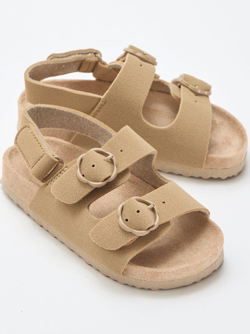 Sandalias planas con tira de sujeción al tobillo ajustable con velcro Beige - Kiabi