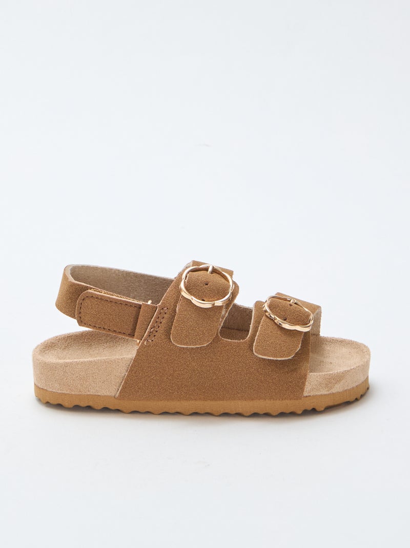 Sandalias planas con tira de sujeción al tobillo ajustable con velcro Marron - Kiabi