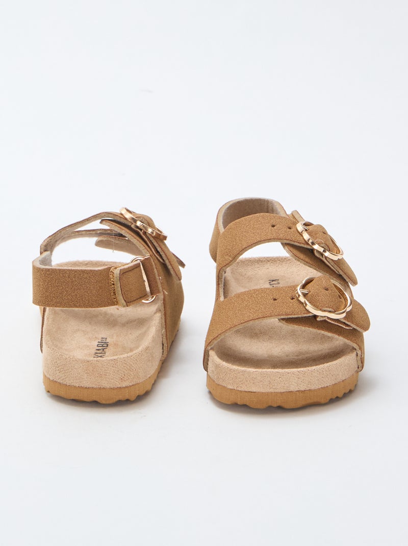 Sandalias planas con tira de sujeción al tobillo ajustable con velcro Marron - Kiabi