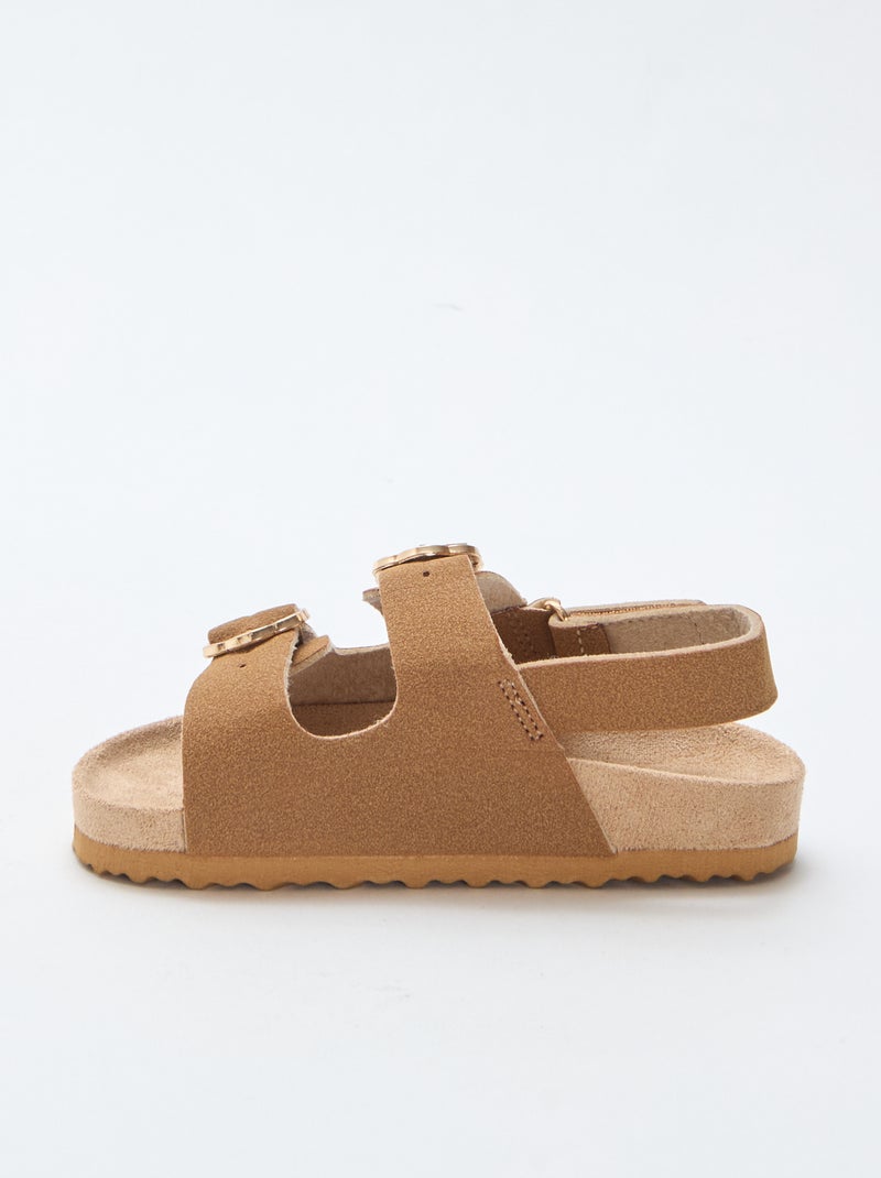 Sandalias planas con tira de sujeción al tobillo ajustable con velcro Marron - Kiabi