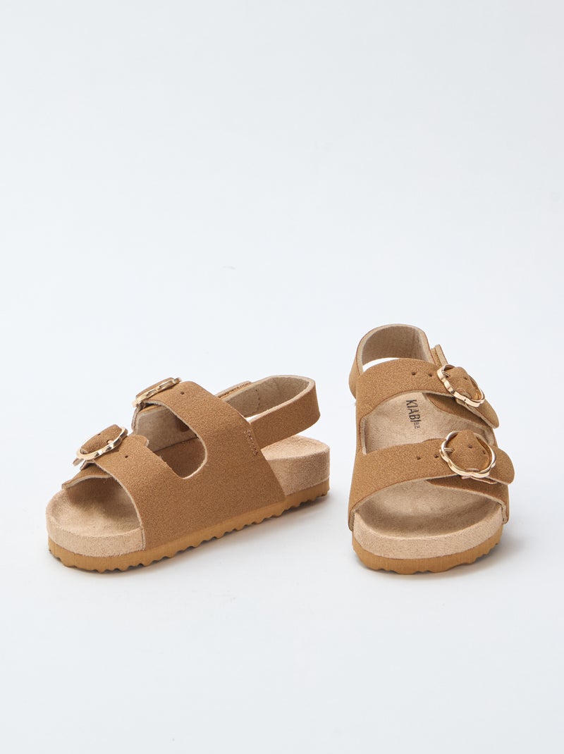 Sandalias planas con tira de sujeción al tobillo ajustable con velcro Marron - Kiabi