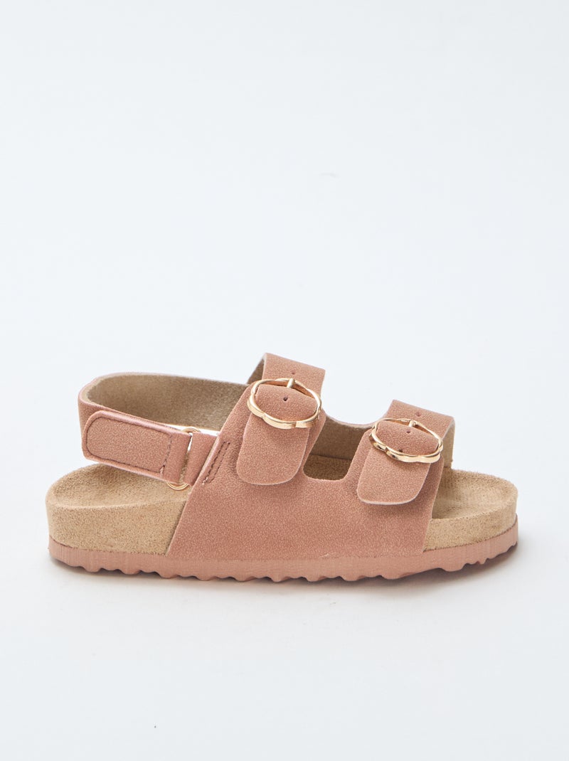 Sandalias planas con tira de sujeción al tobillo ajustable con velcro Rosa - Kiabi