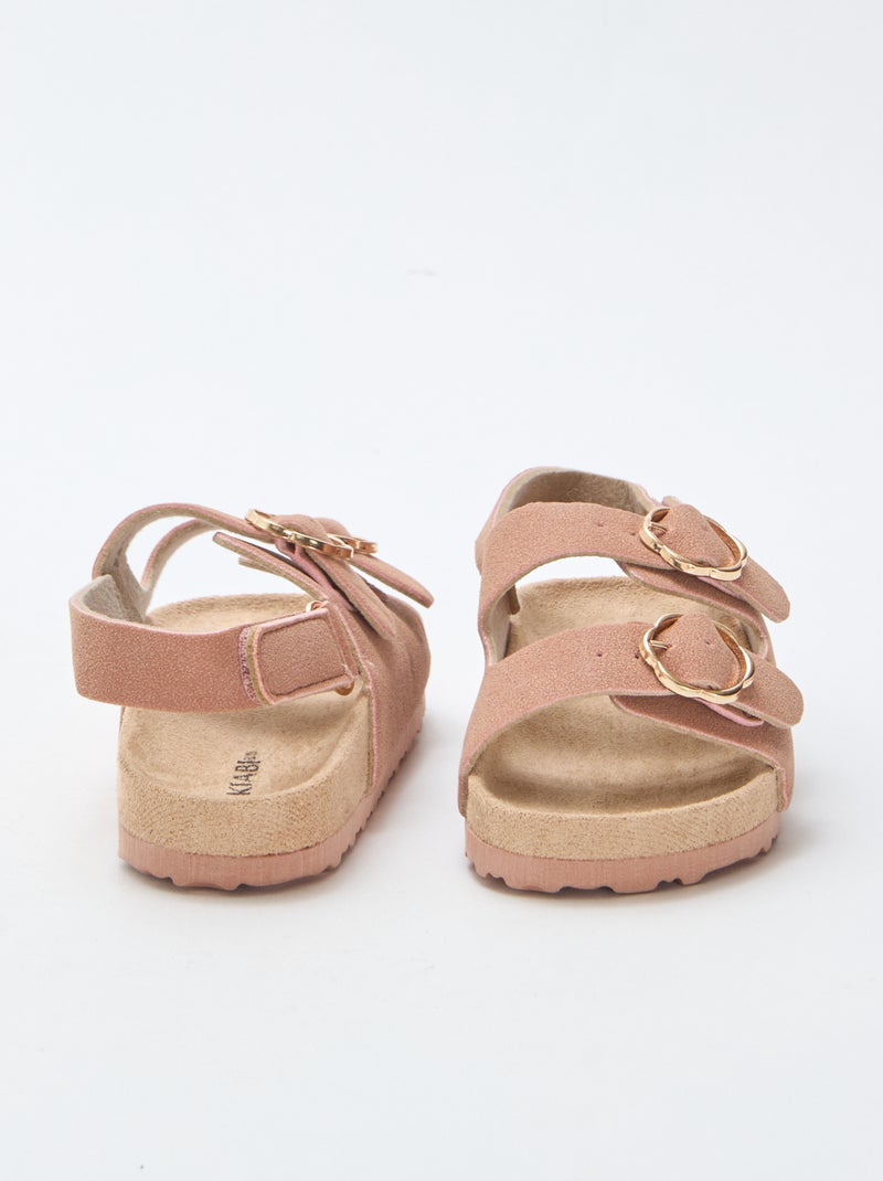 Sandalias planas con tira de sujeción al tobillo ajustable con velcro Rosa - Kiabi