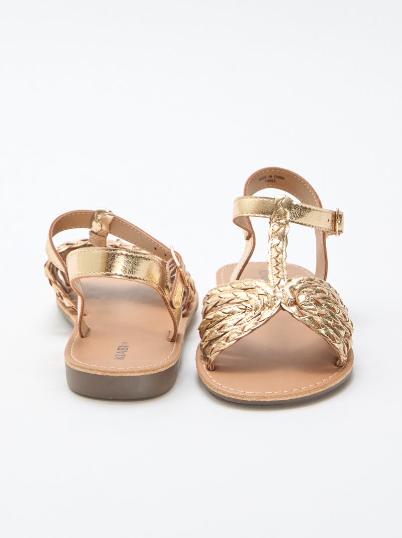 Sandalias planas con tira y bandas trenzadas Amarillo - Kiabi