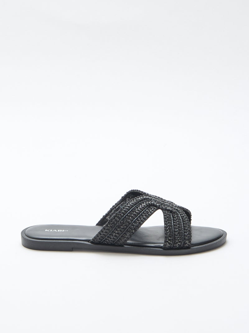 Sandalias planas con tiras cruzadas Negro - Kiabi