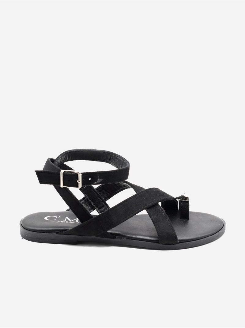 Sandalias planas con tiras cruzadas Negro - Kiabi