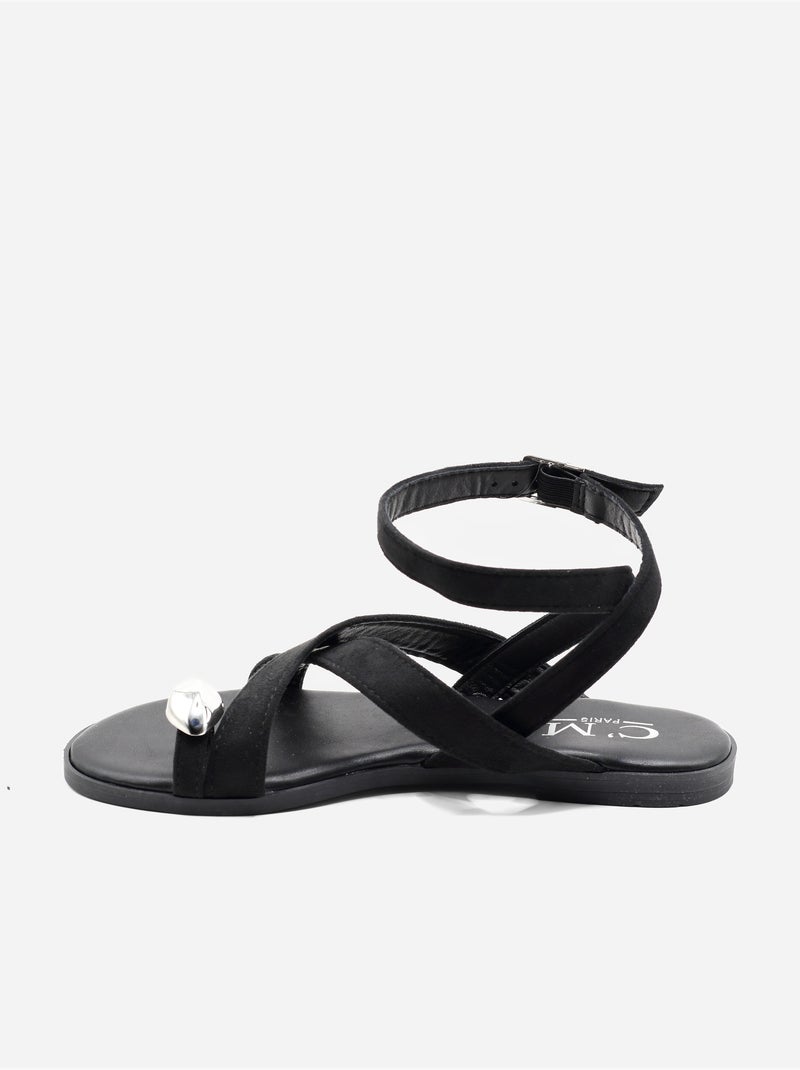 Sandalias planas con tiras cruzadas Negro - Kiabi