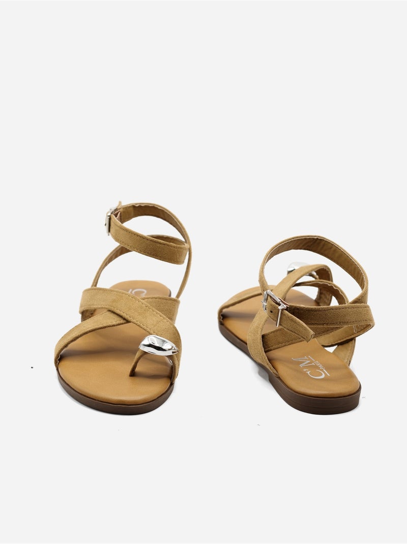 Sandalias planas con tiras cruzadas Taupe - Kiabi