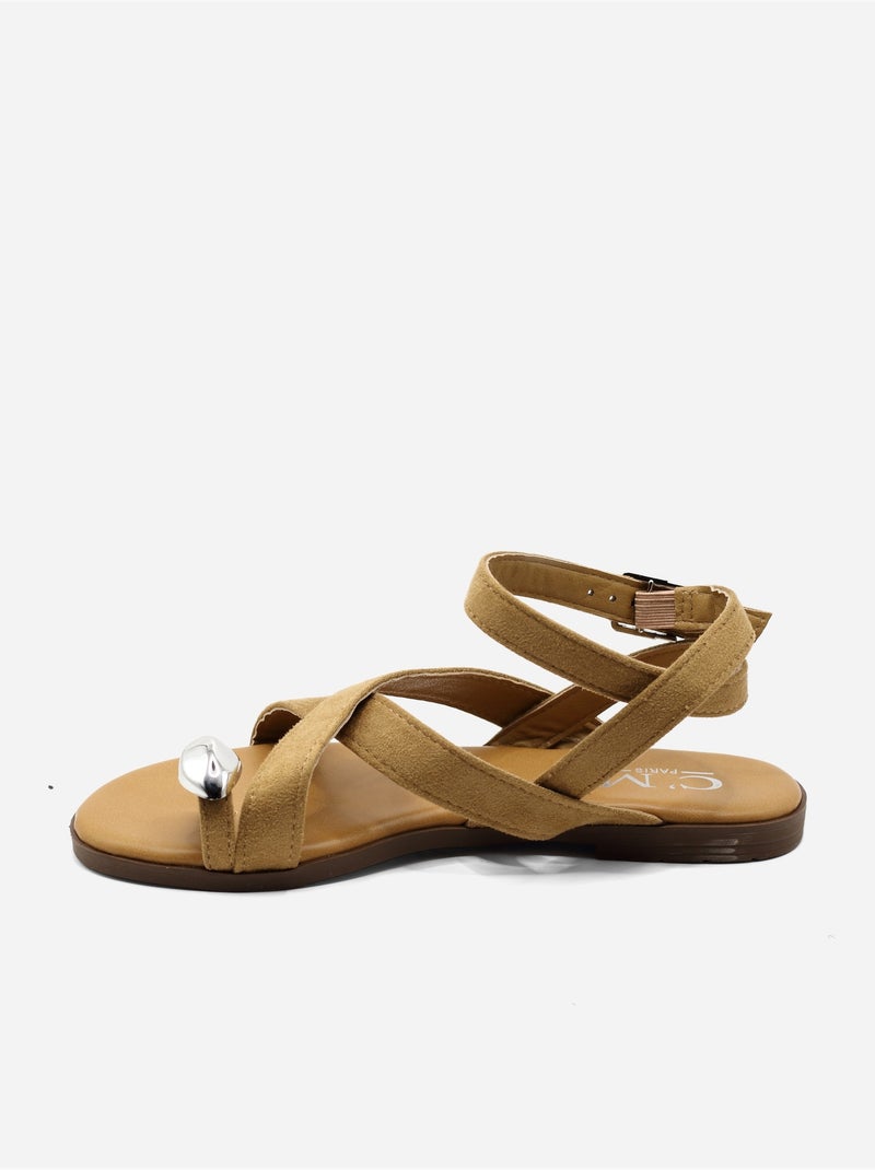 Sandalias planas con tiras cruzadas Taupe - Kiabi