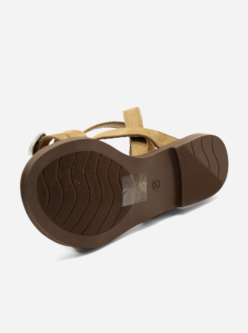 Sandalias planas con tiras cruzadas Taupe - Kiabi