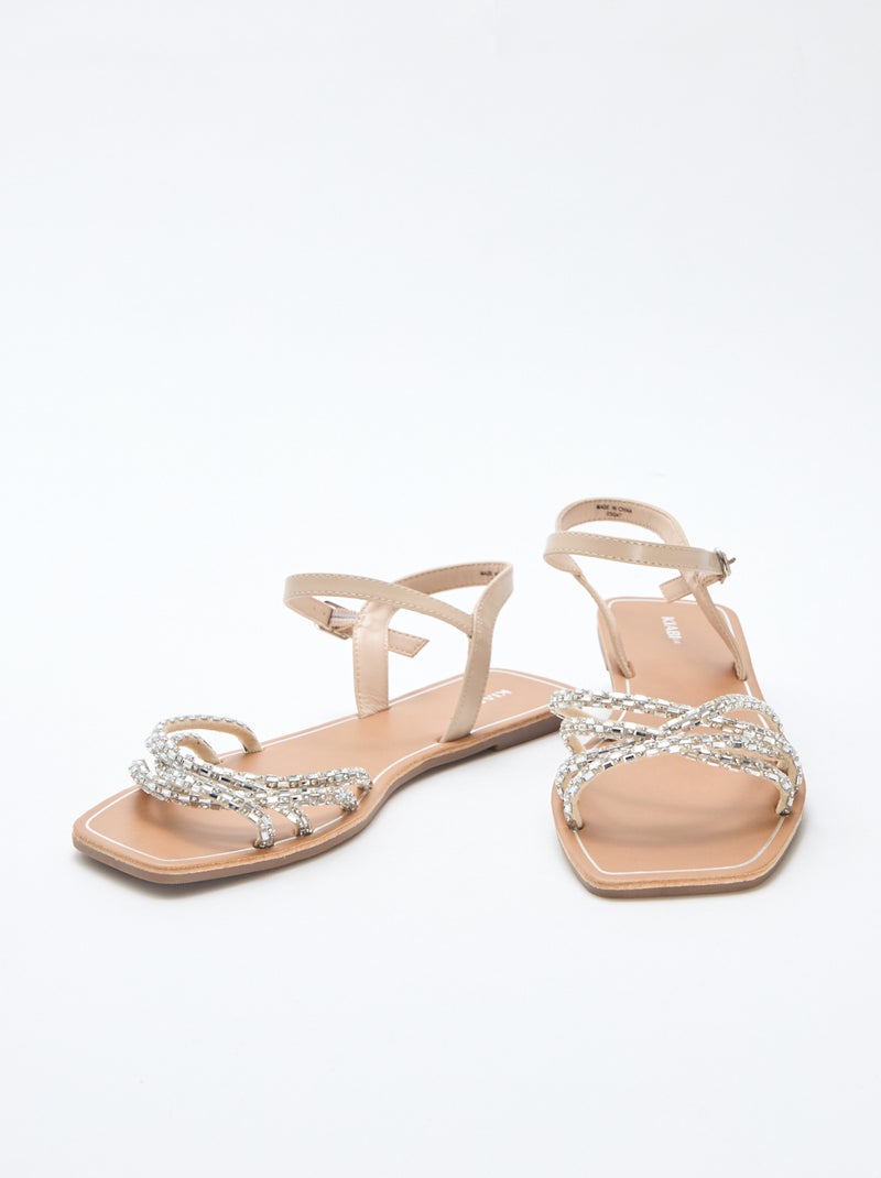 Sandalias planas con tiras de lentejuelas Gris - Kiabi