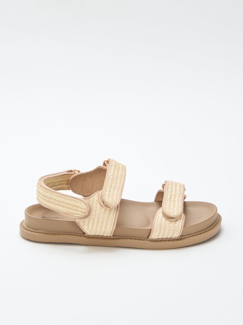 Sandalias planas con tiras de paja Beige - Kiabi