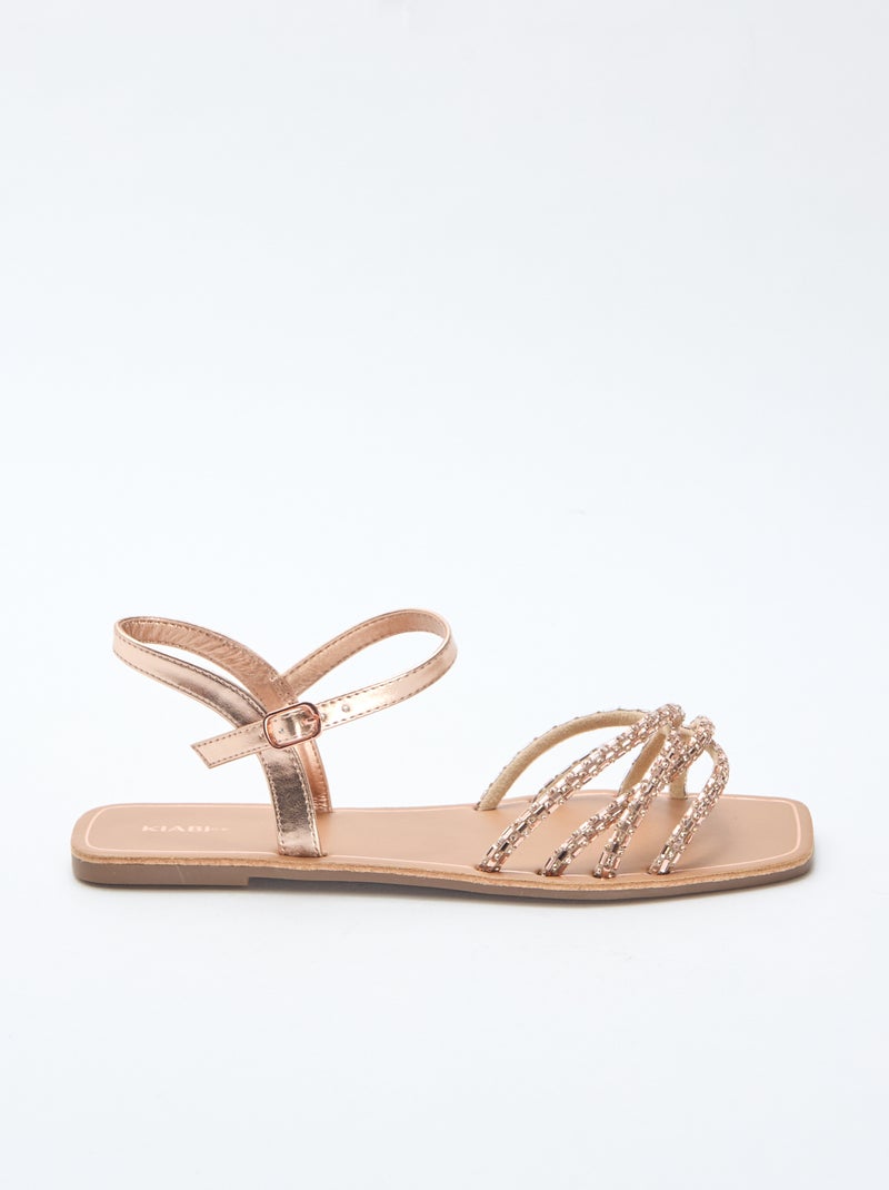 Sandalias planas con tiras de purpurina Marron - Kiabi