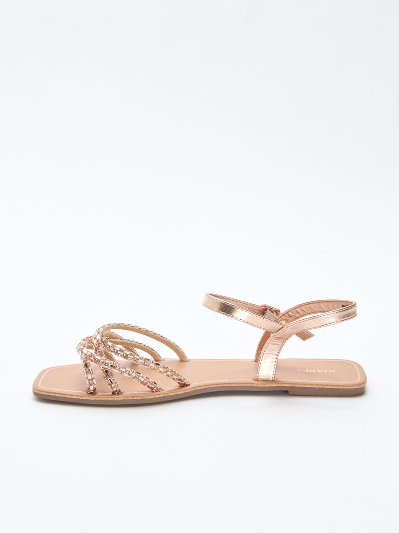 Sandalias planas con tiras de purpurina Marron - Kiabi