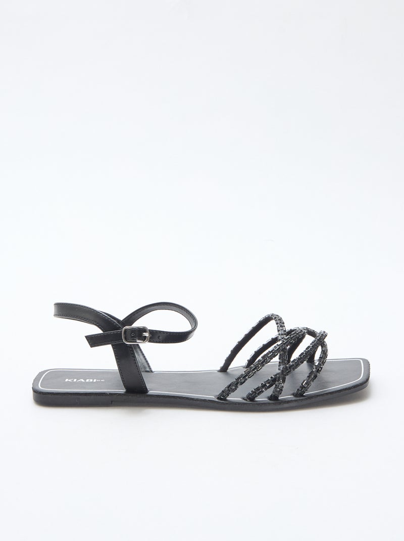 Sandalias planas con tiras de purpurina Negro - Kiabi