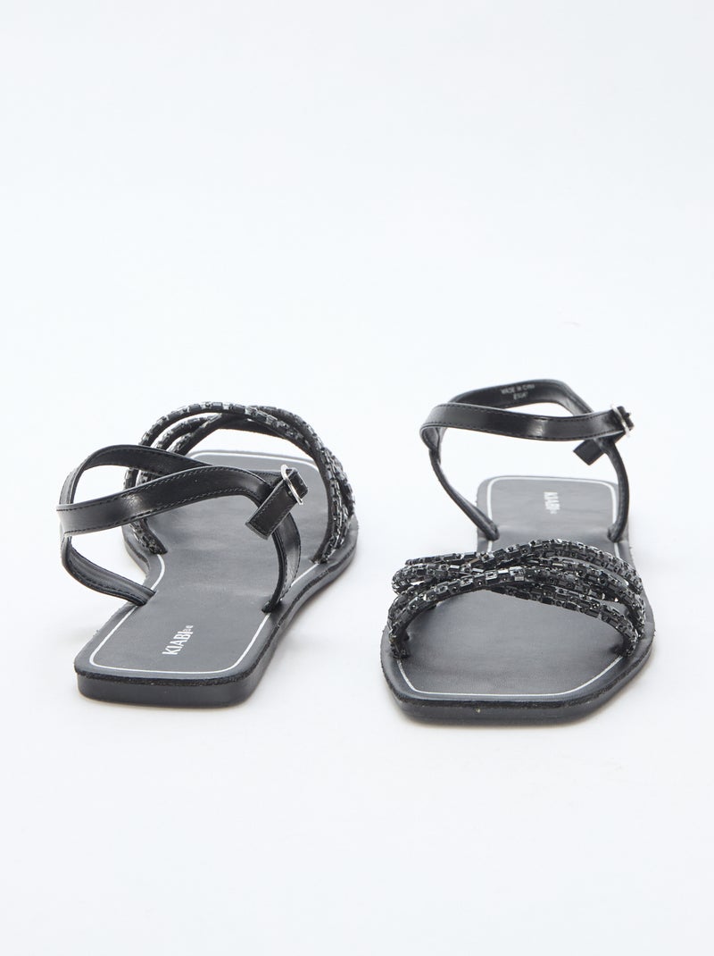 Sandalias planas con tiras de purpurina Negro - Kiabi