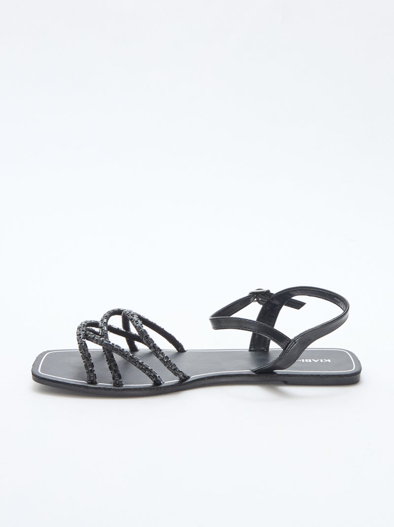 Sandalias planas con tiras de purpurina Negro - Kiabi