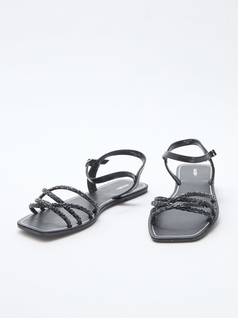 Sandalias planas con tiras de purpurina Negro - Kiabi