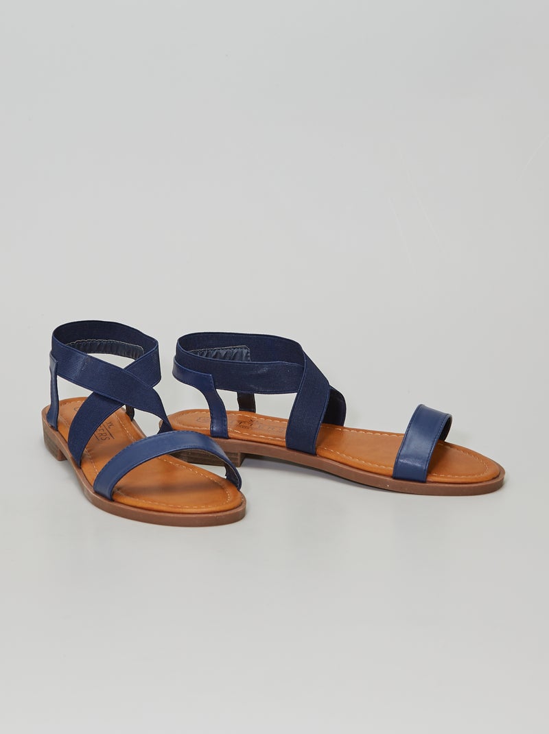Sandalias planas con tiras elásticas azul navy - Kiabi