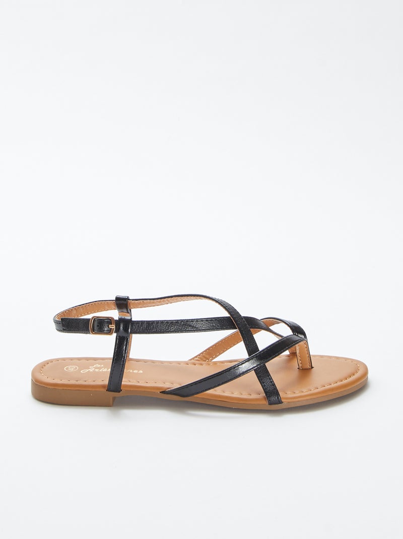 Sandalias planas con tiras NEGRO - Kiabi