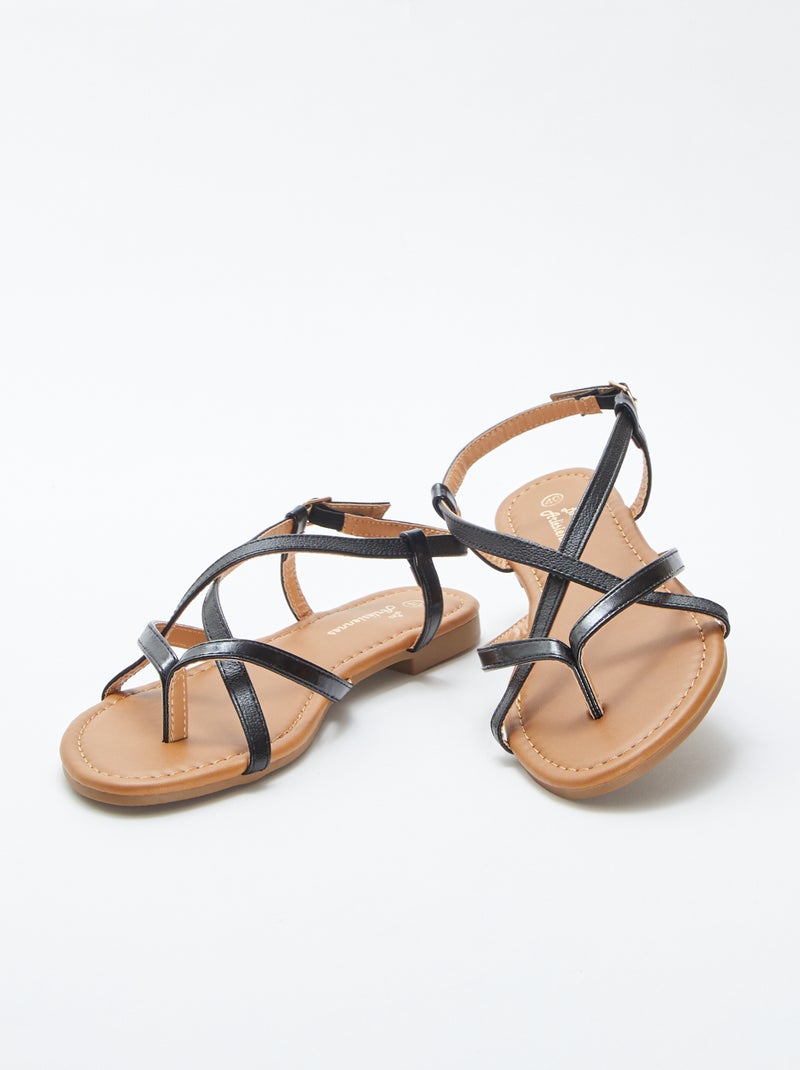 Sandalias planas con tiras NEGRO - Kiabi