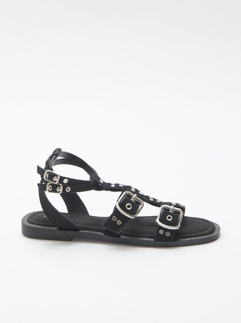 Sandalias planas con tiras Negro - Kiabi