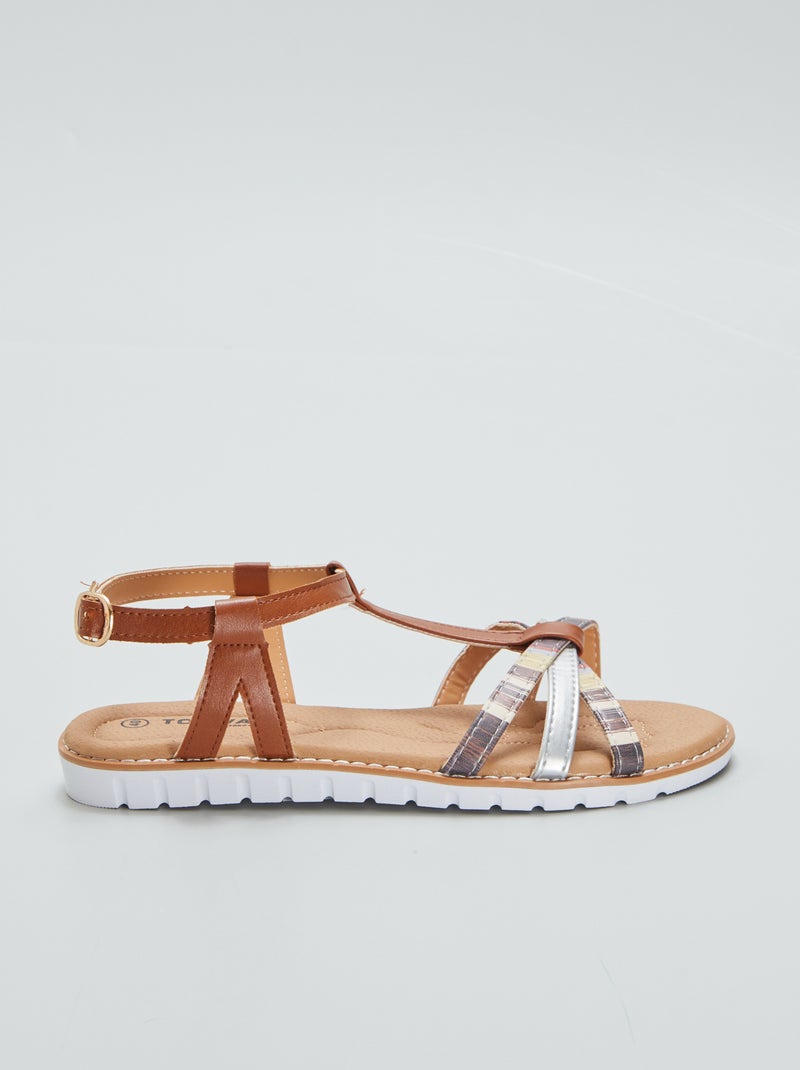 Sandalias planas con tiras trenzadas MARRON - Kiabi
