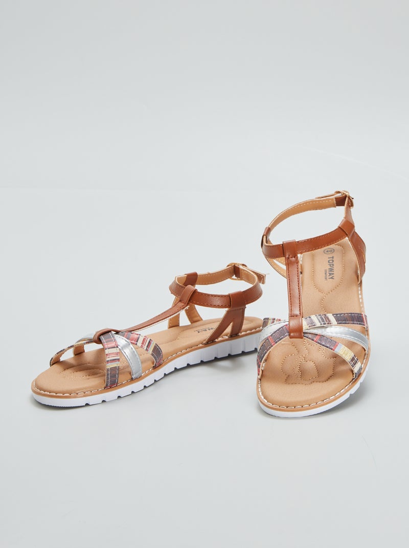 Sandalias planas con tiras trenzadas MARRON - Kiabi
