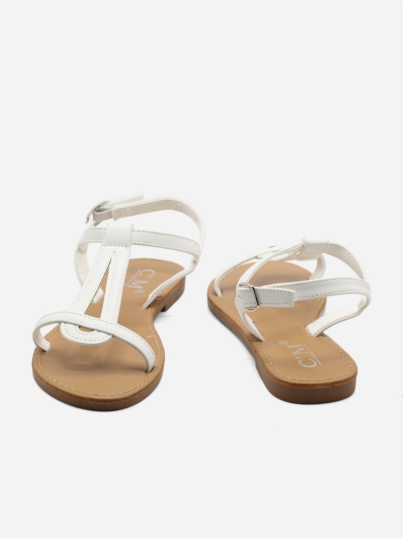 Sandalias planas con tiras y hebilla Blanco - Kiabi