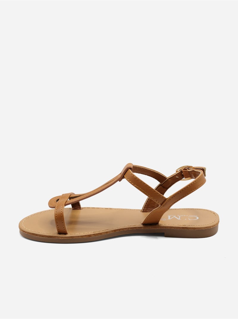 Sandalias planas con tiras y hebilla Camel - Kiabi