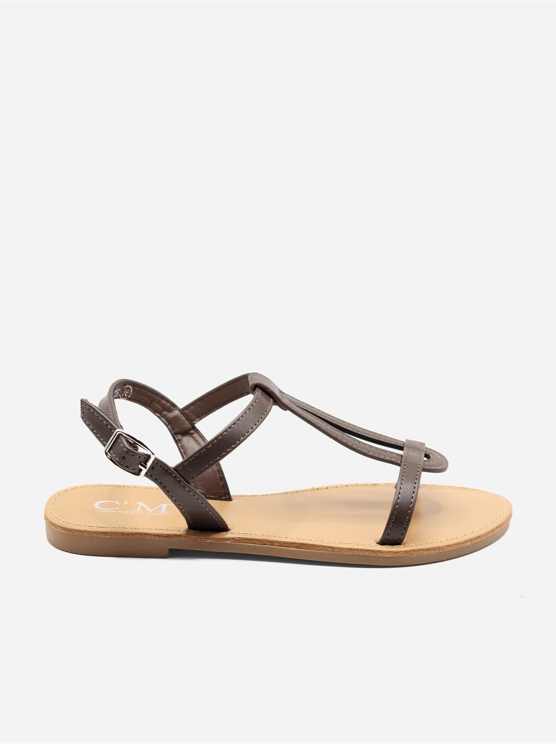Sandalias planas con tiras y hebilla Marrón - Kiabi