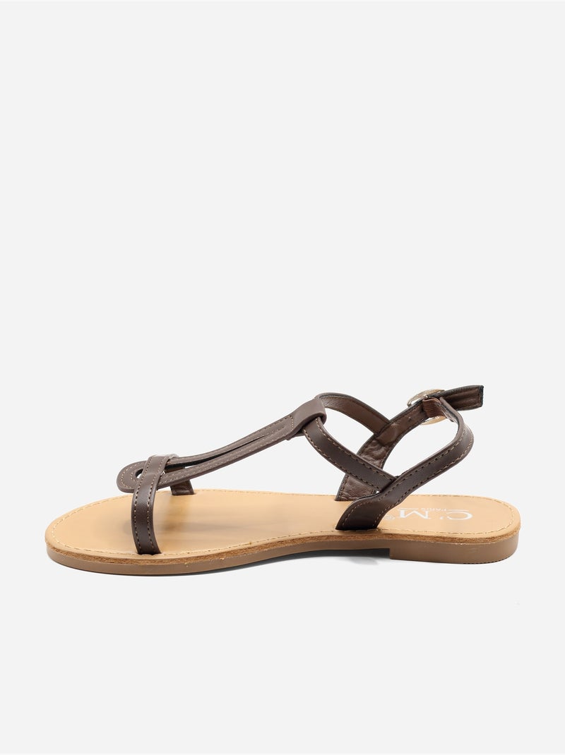 Sandalias planas con tiras y hebilla Marrón - Kiabi