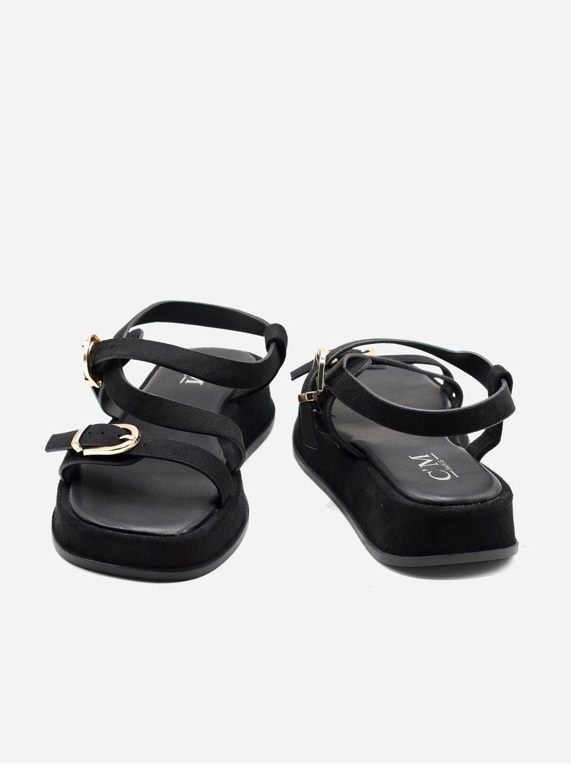Sandalias planas con tiras y hebilla Negro - Kiabi