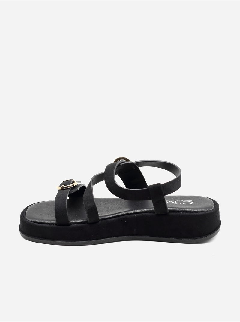 Sandalias planas con tiras y hebilla Negro - Kiabi