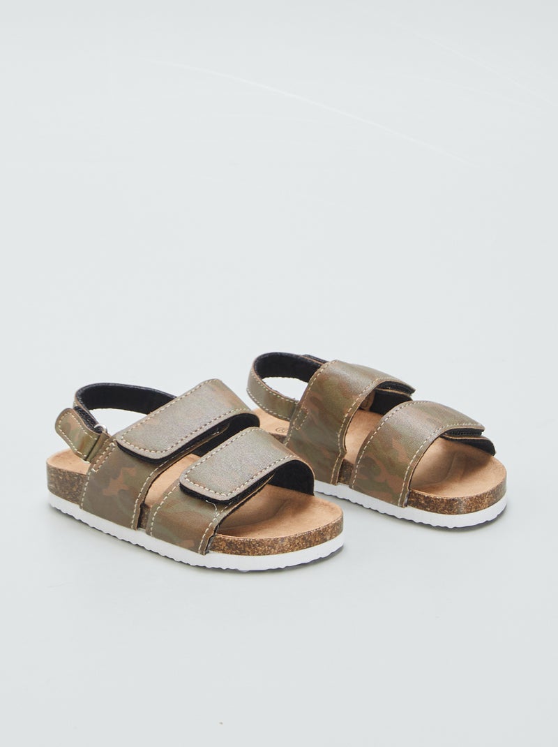 Sandalias planas con velcros KAKI - Kiabi