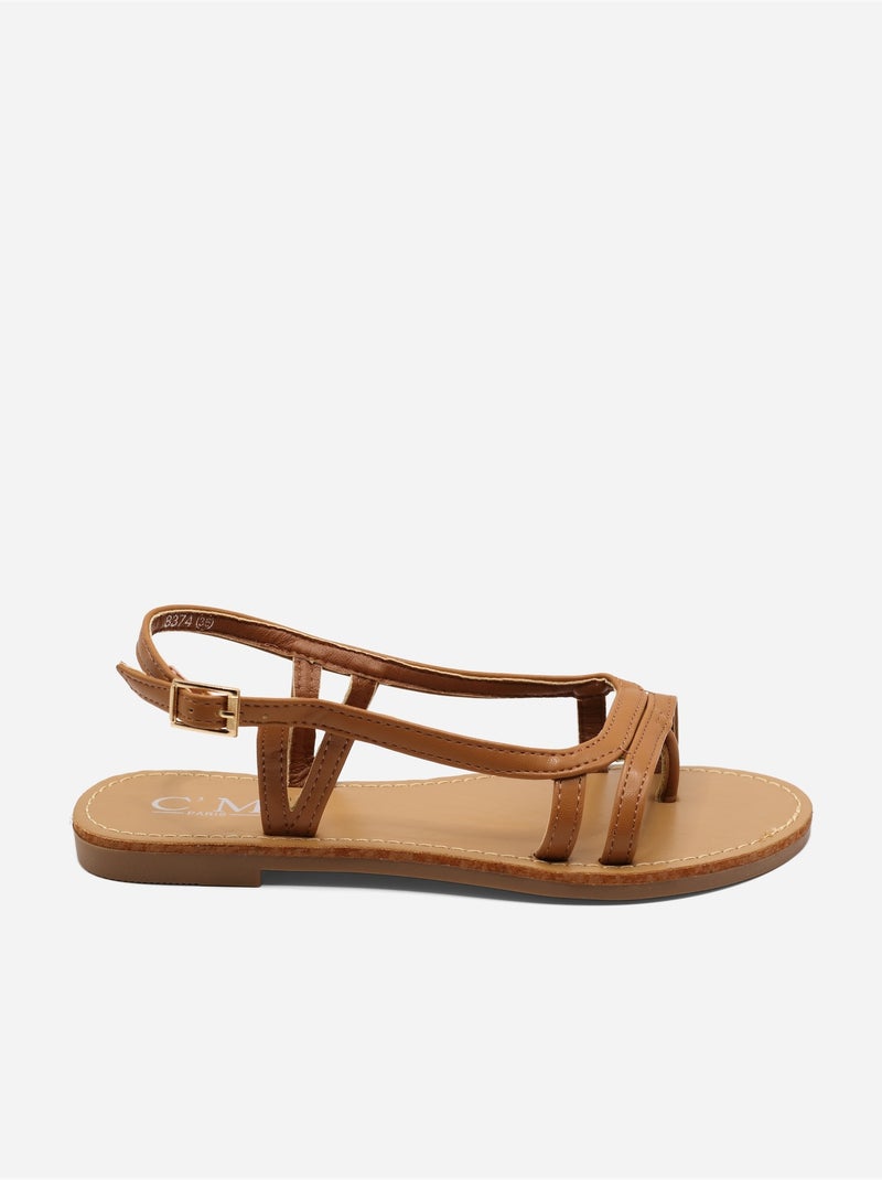 Sandalias planas correa cruzada Camel - Kiabi