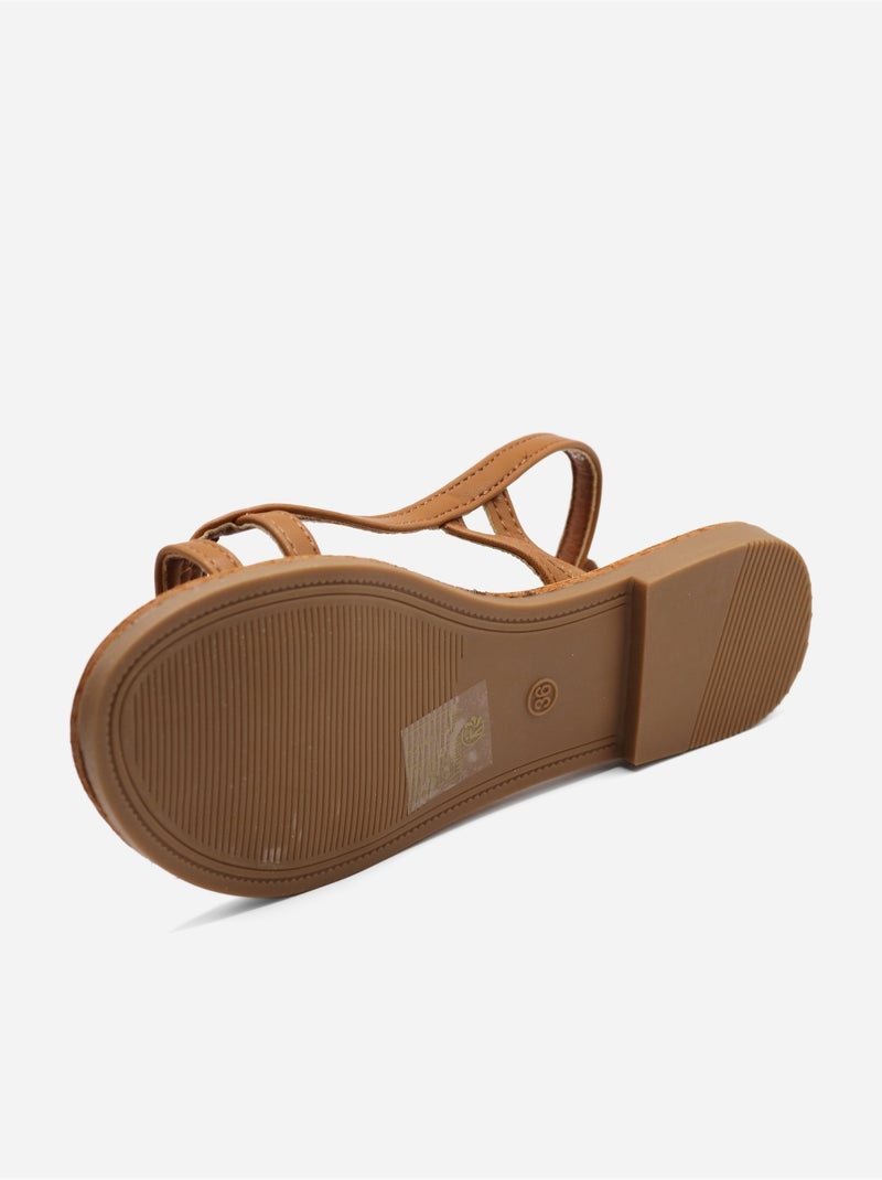 Sandalias planas correa cruzada Camel - Kiabi