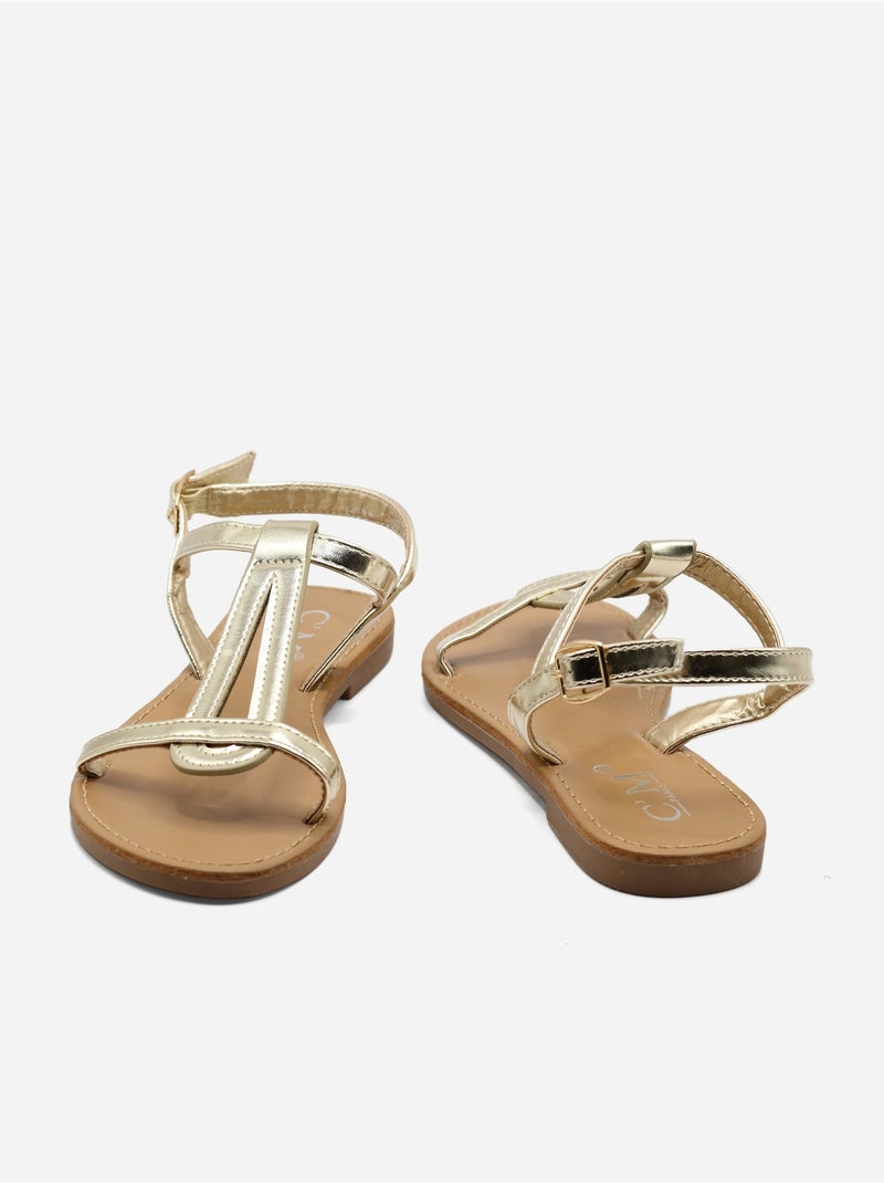 Sandalias planas correa cruzada Dorado/Oro - Kiabi