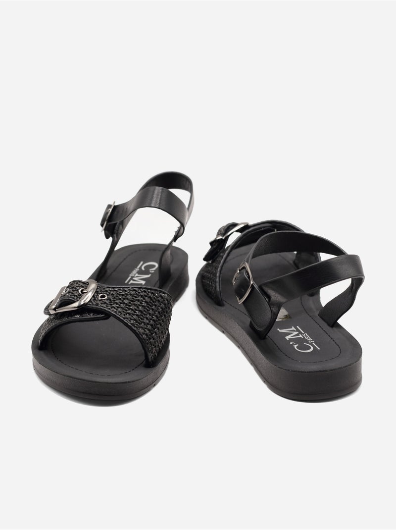 Sandalias planas correa cruzada Negro - Kiabi