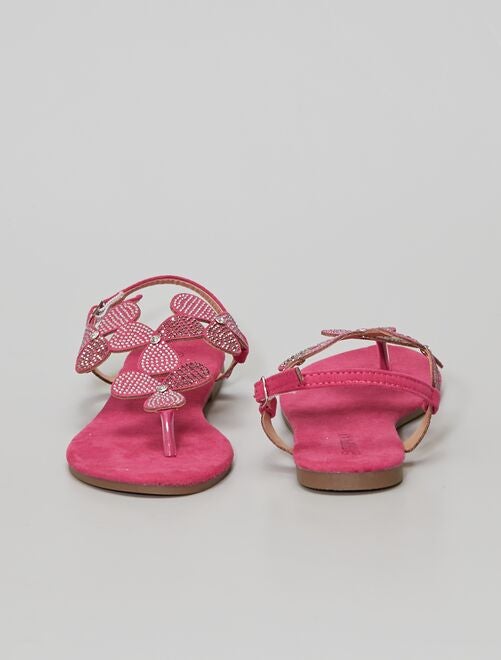 Sandalias planas de antelina con strass - fucsia - Kiabi - 15.00€