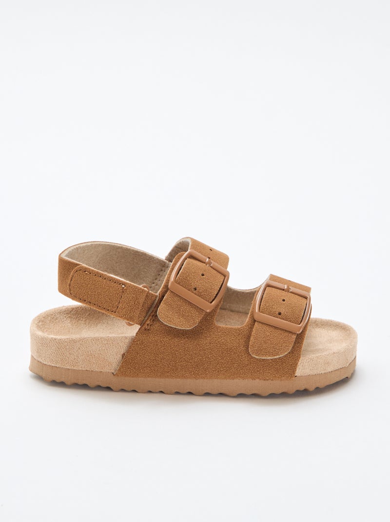 Sandalias planas de antelina Marron - Kiabi