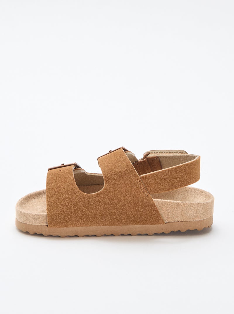 Sandalias planas de antelina Marron - Kiabi